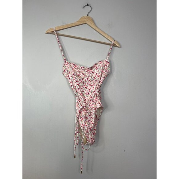 NWT Peony Tie Side One-Piece Floral Criss-Cross Back Swimsuit in Pink Rosie - Picture 2 of 8